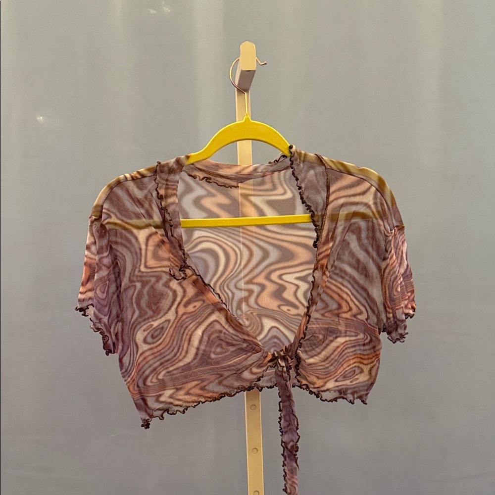 Le Chateau Brown and Pink Swirl Crop Top